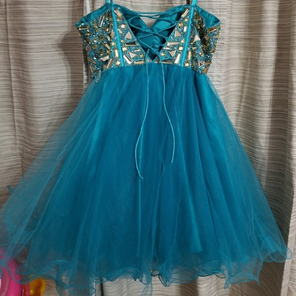 👗 Blue Tulle short Prom dress🛍 - Picture 3 of 6